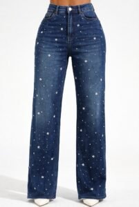 Calça Jeans Wideleg Perolada