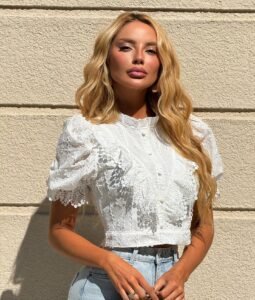 Blusa Cropped Laise Floral Manga Bufante