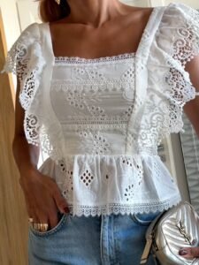 Blusa Peplum Laise Babado Branca