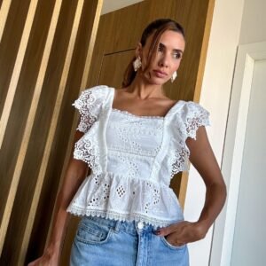 Blusa Peplum Laise Babado Decote Quadrado