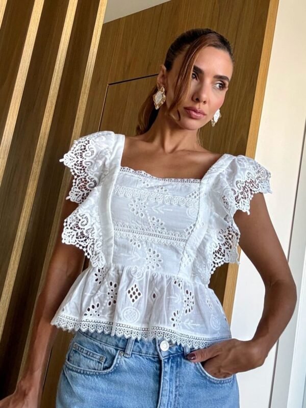 Blusa Peplum Laise Babado Decote Quadrado