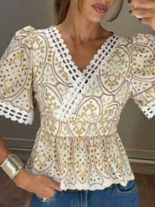 Blusa Peplum Laise Bordado Dourado