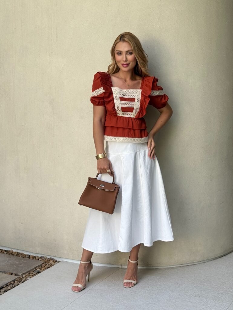 Blusa Peplum Laise Manga Bufante Vermelha