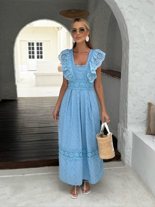 Vestido Longo Laise Babado Azul Claro