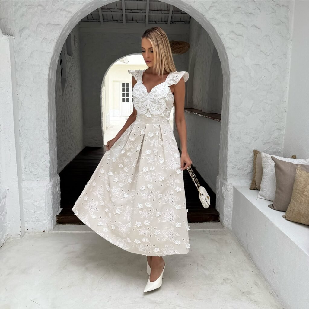 Vestido Midi Laise Borboleta Branco