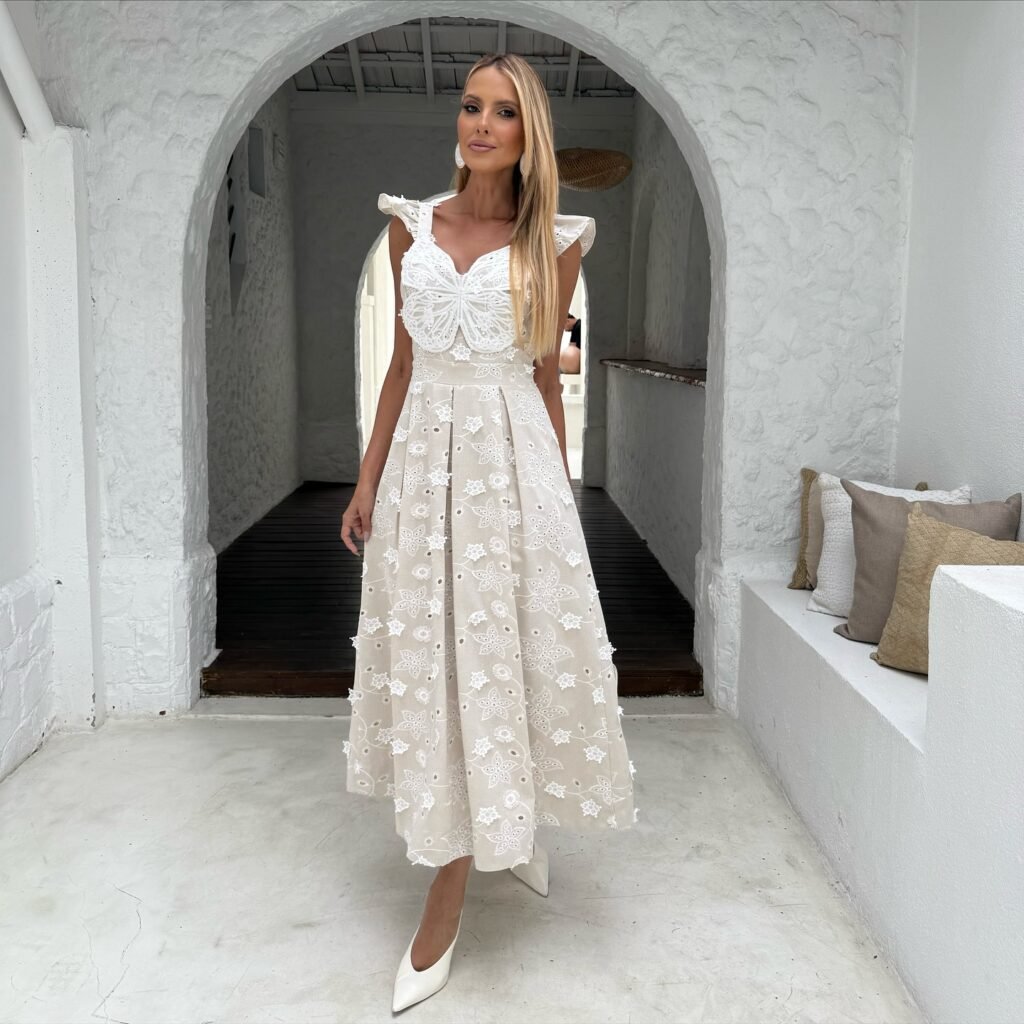 Vestido Midi Laise Borboleta Branco