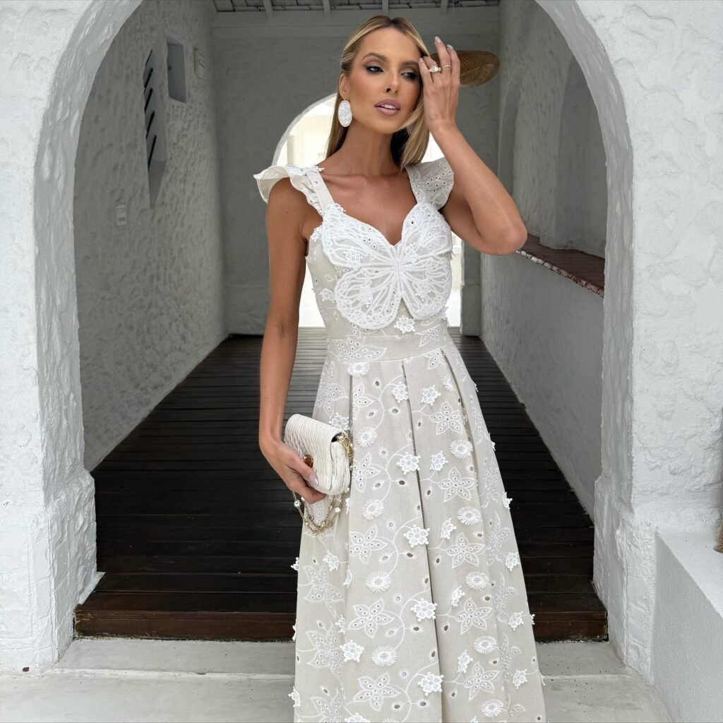 Vestido Midi Laise Borboleta Branco