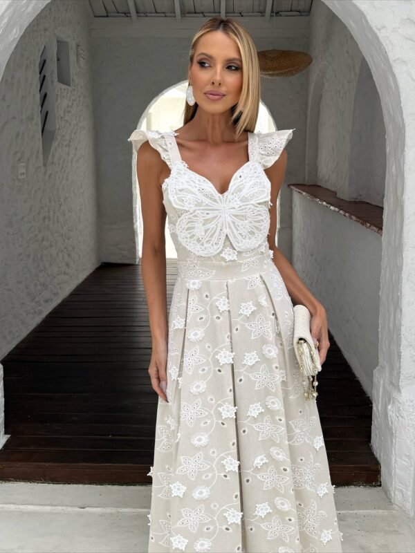 Vestido Midi Laise Borboleta Branco