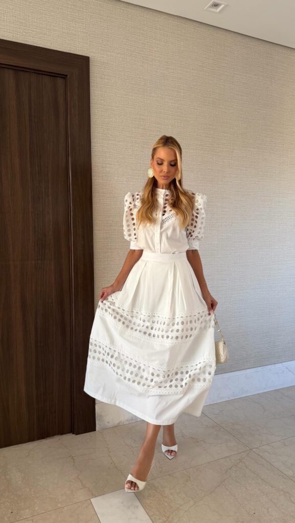 Vestido Midi Listrado Renda Azul