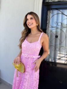 Vestido Midi Renda Rosa