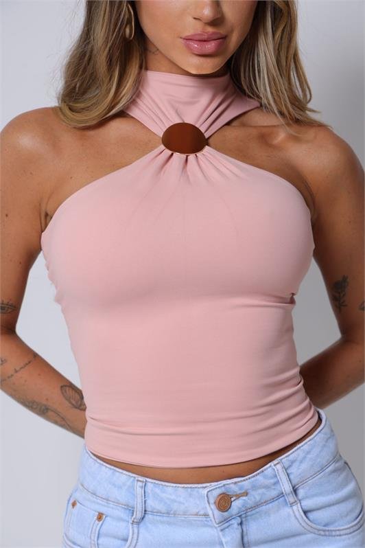 Blusa Frente Única com Argola Gola Alta Cris