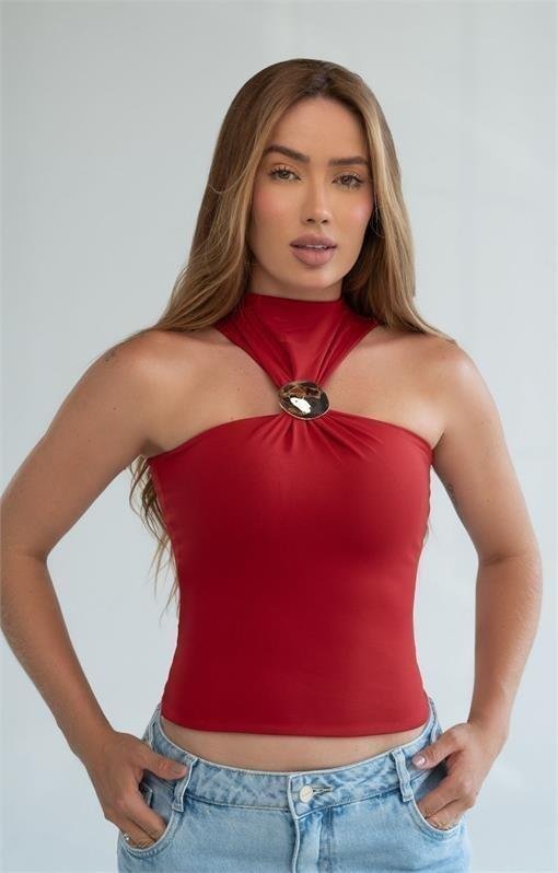Blusa Frente Única com Argola Gola Alta Cris