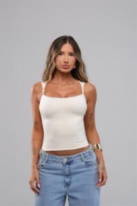 Blusa Regata Alça com Detalhe Pérola