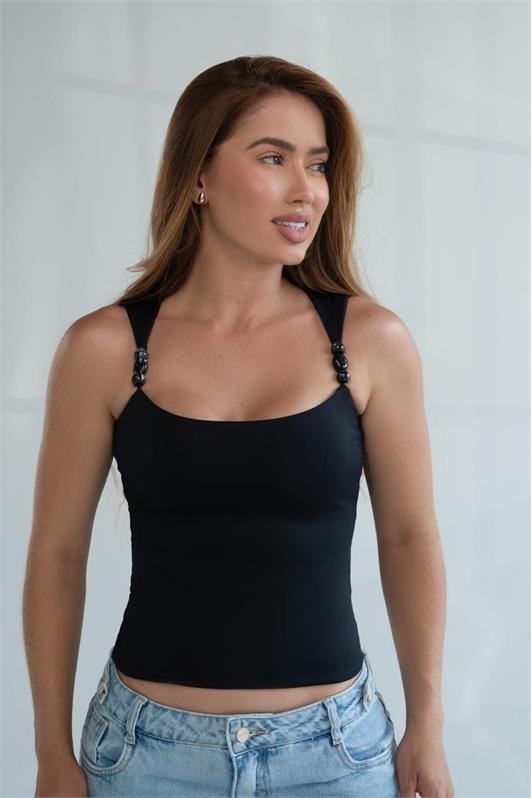 Blusa Regata Alça com Detalhe Pérola