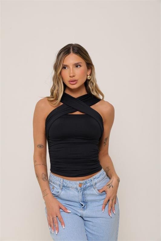 Blusa Regata Transpassada Drapeada Selena