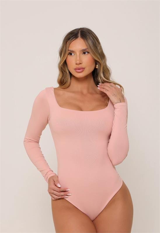 Body Manga Longa Decote Quadrado Celine