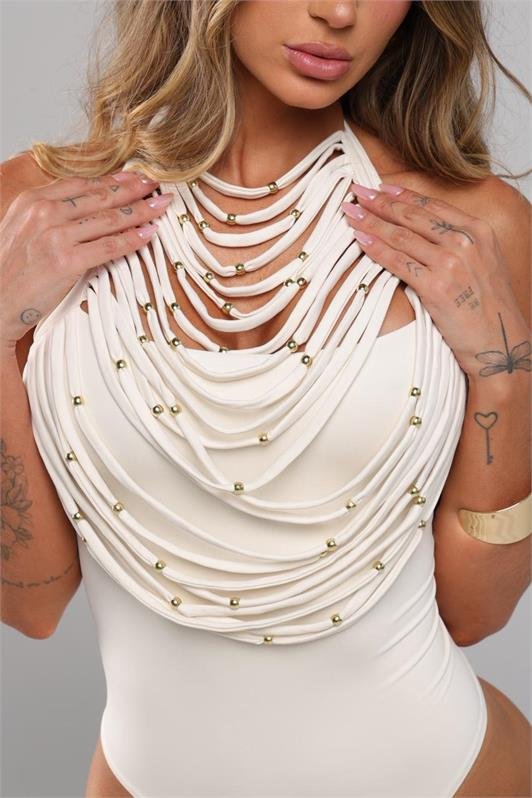 Body Frente Única com Franjas e Tachas Mica