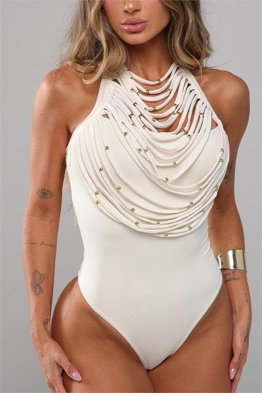 Body Frente Única com Franjas e Tachas Mica