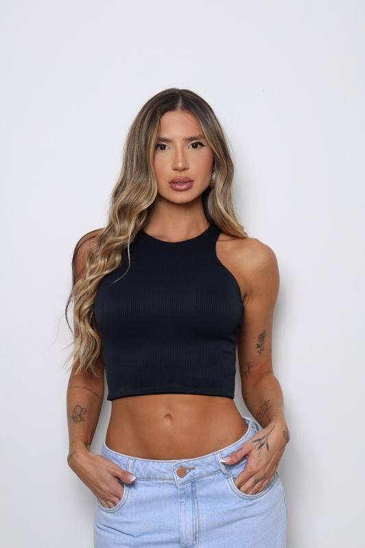 Cropped Regata Frente Única Canelado Bia