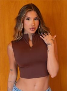 Cropped com Zíper Gola Alta Kira