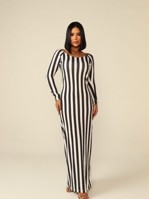 Vestido Longo Manga Longa Listrado