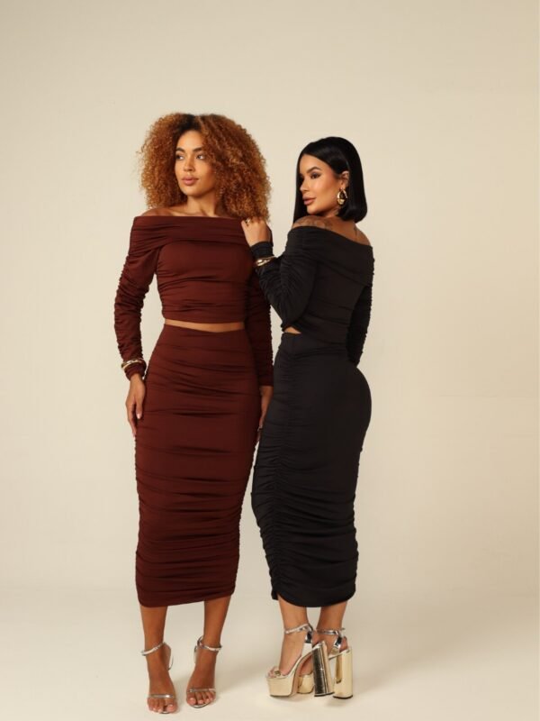 Conjunto Saia Midi e Cropped Franzido Ana Luiza