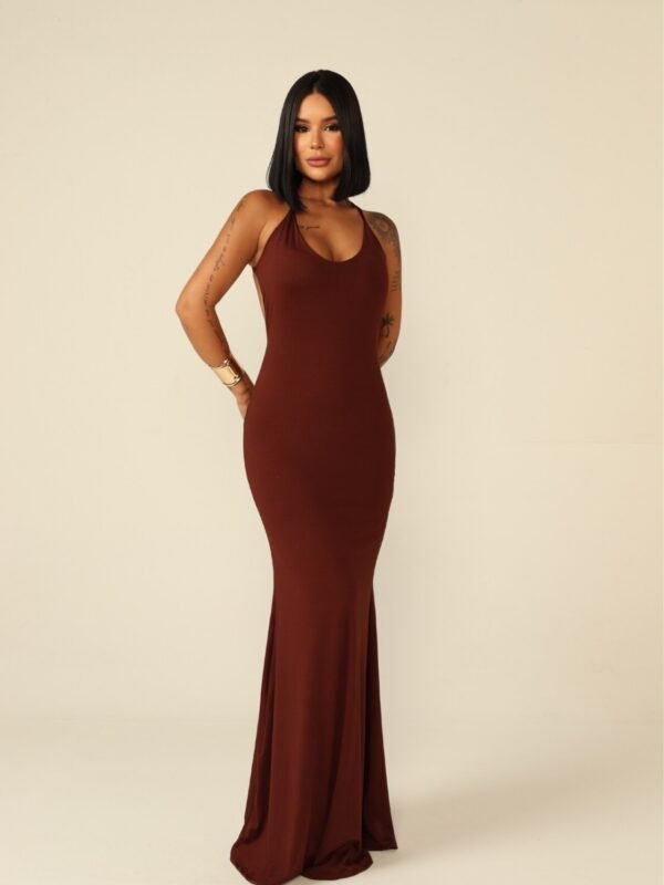 Vestido Longo de Alcinha Camila Marrom