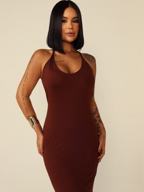 Vestido Longo de Alcinha Camila Marrom