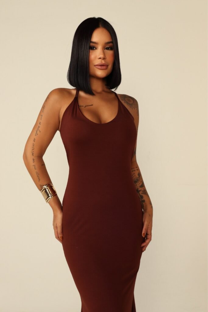 Vestido Longo de Alcinha Camila Marrom