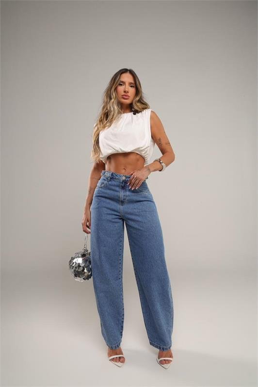 Calca Barrel Jeans Medio