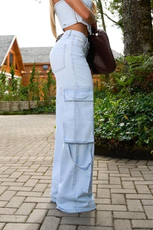 Calca Wide Leg Cargo Jeans