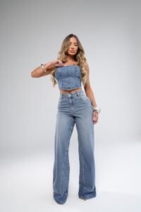 Calca Wide Leg Jeans Cargo