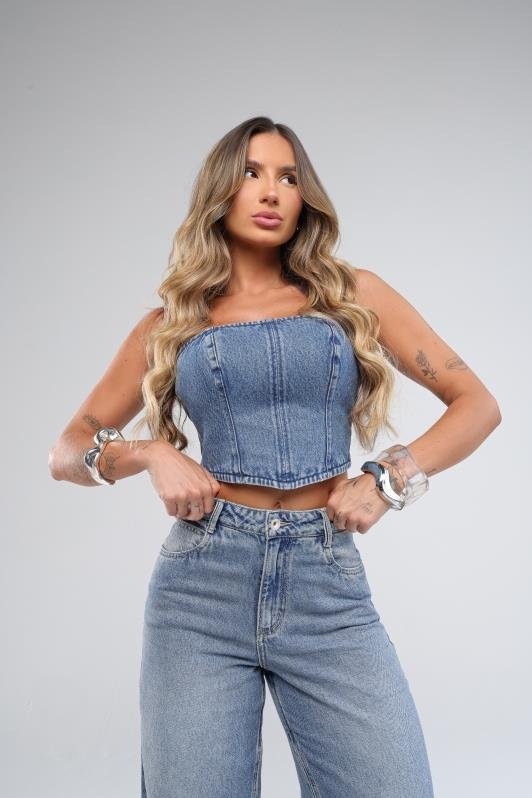 Calca Wide Leg Jeans Cargo