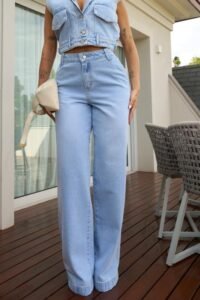 Calca Wide Leg Jeans Claro