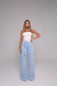 Calca Wide Leg Jeans Escuro