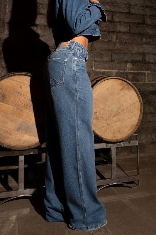 Calca Wide Leg Jeans Medio