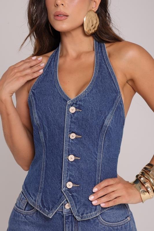 Colete Jeans Longo
