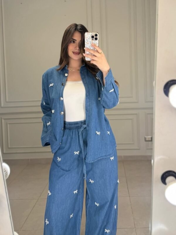 Conjunto Pantalona Jeans com Pérolas
