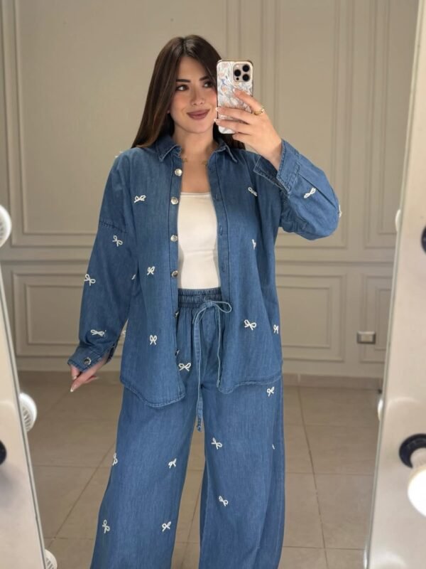 Conjunto Pantalona Jeans com Pérolas