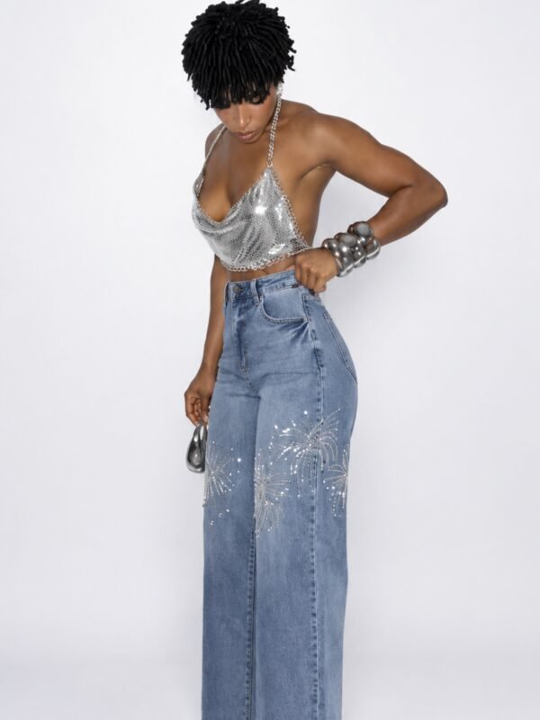 Calça Jeans Wide Leg Shine