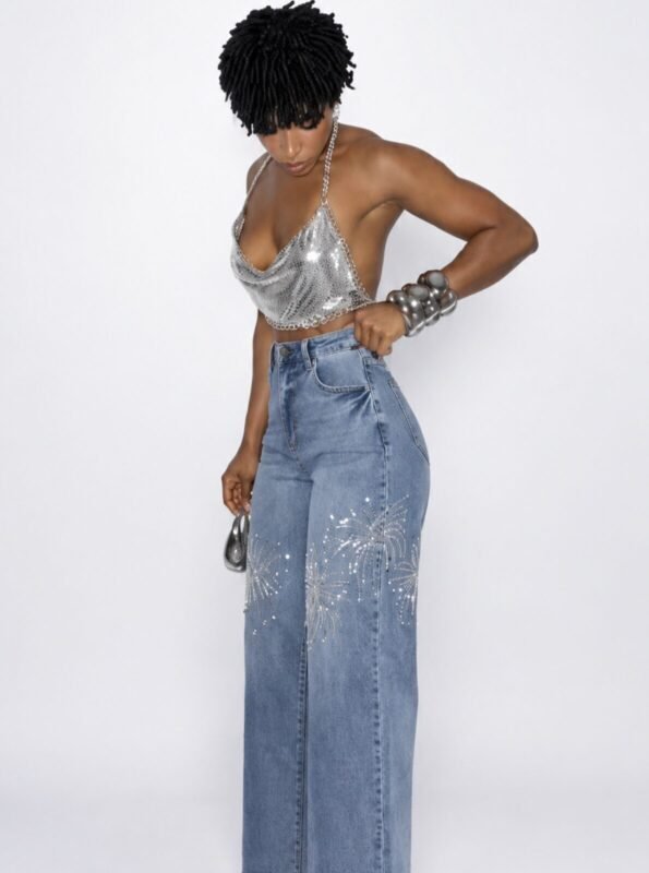 Calça Jeans Wide Leg Shine
