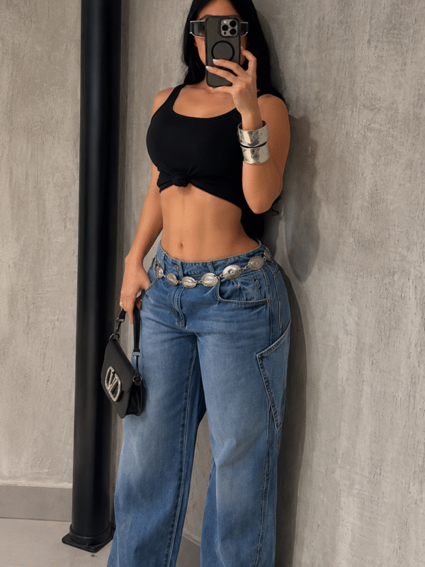 Calça Jeans Wide Leg Bolsos