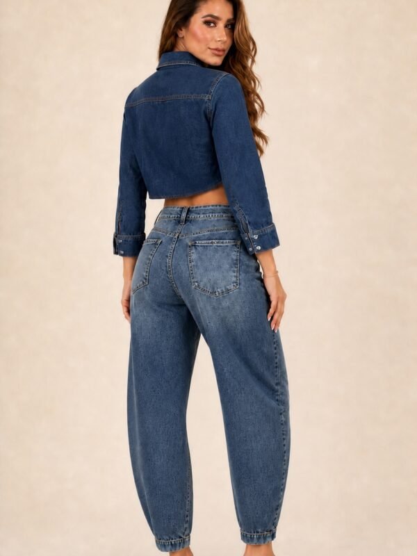 Calça Barrel Jeans Escura - costas
