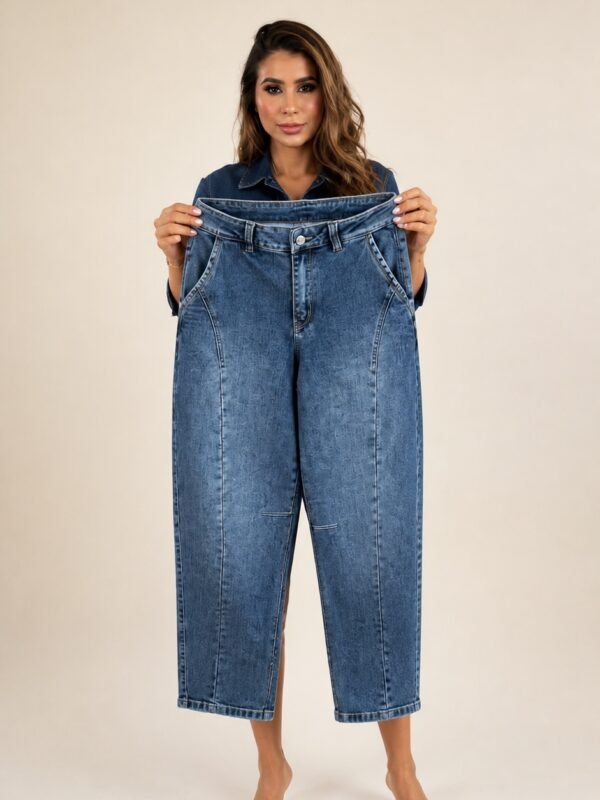 Calça Barrel Jeans Escura - modelagem barrel