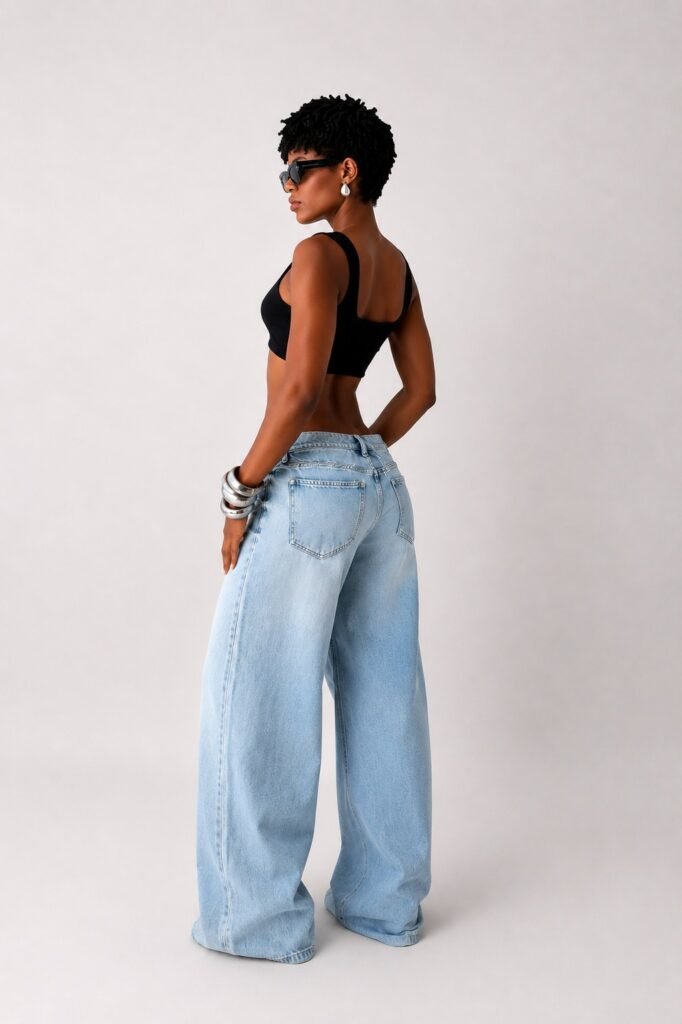 Calça Jeans Wide Leg Lavagem Clara