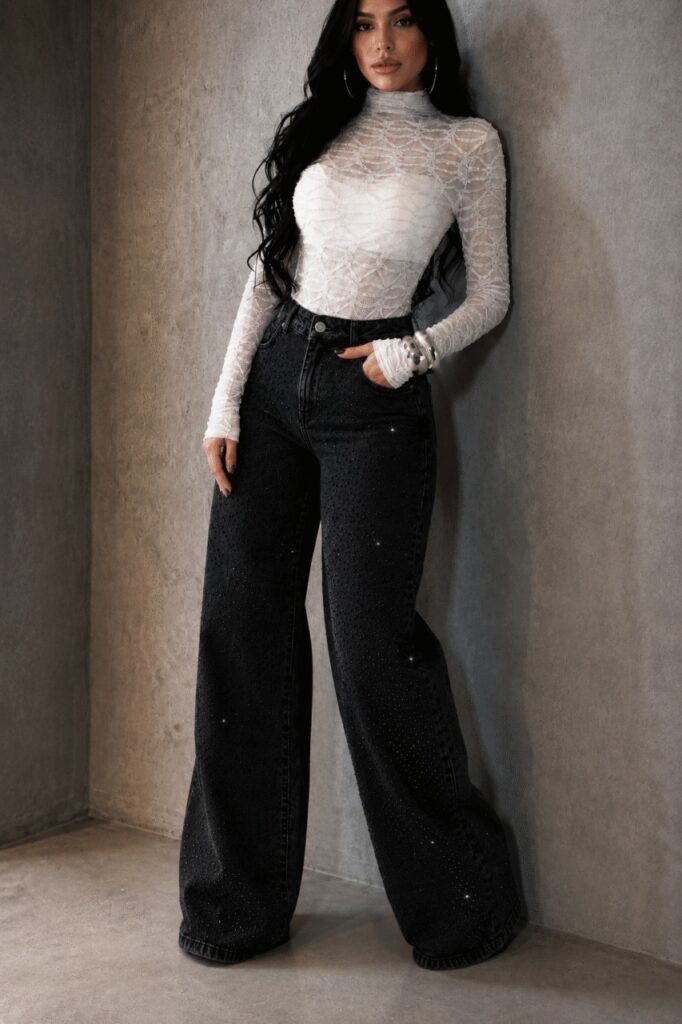 Calça Wide Leg Shine Preta