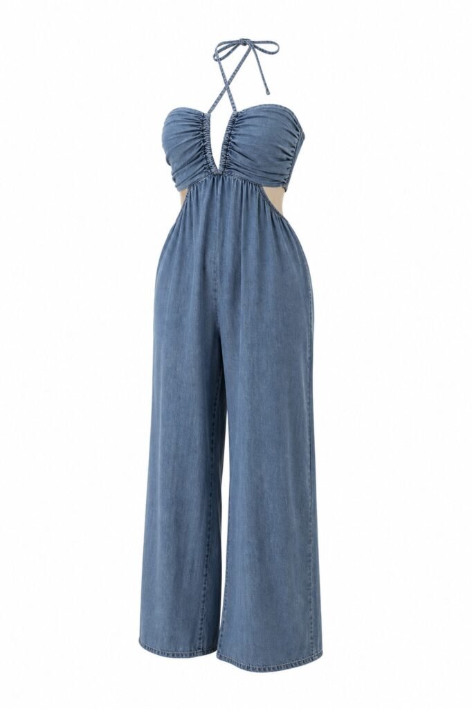 Macacao Jeans Luna Frente Unica