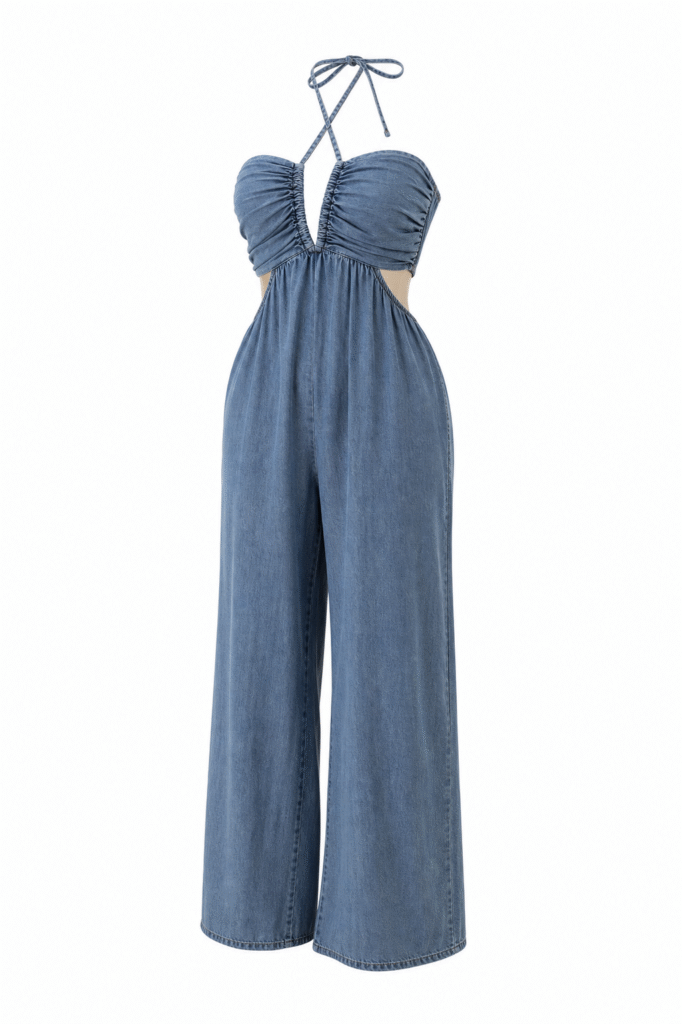 Macacao Jeans Luna Frente Unica