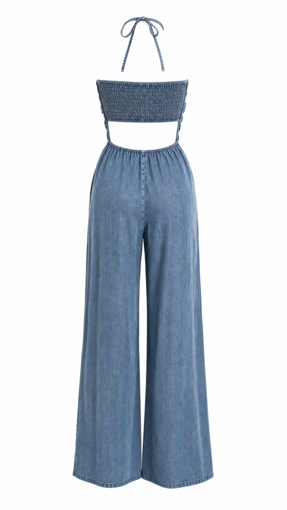 Macacao Jeans Luna Frente Unica