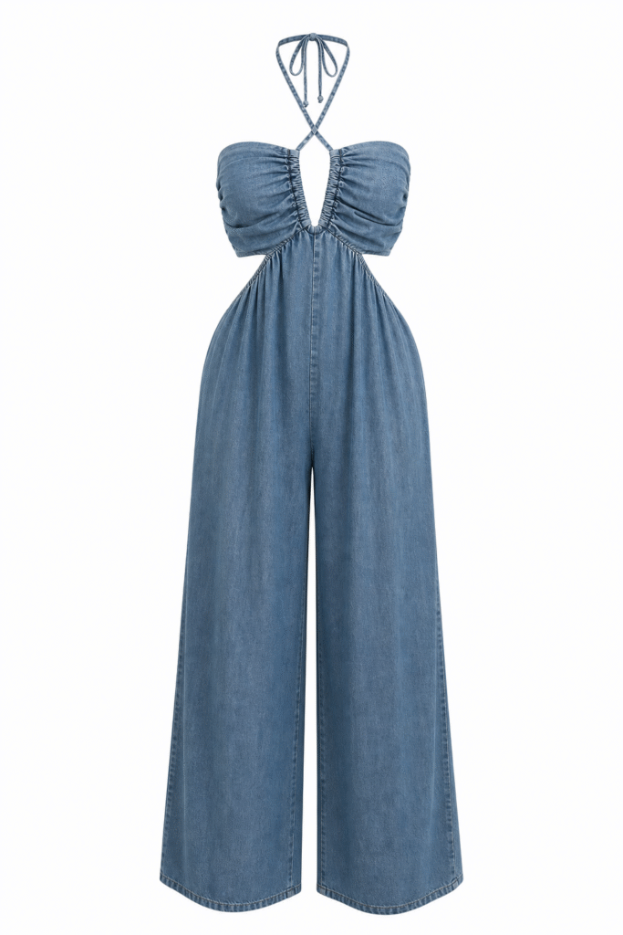 Macacao Jeans Luna Frente Unica